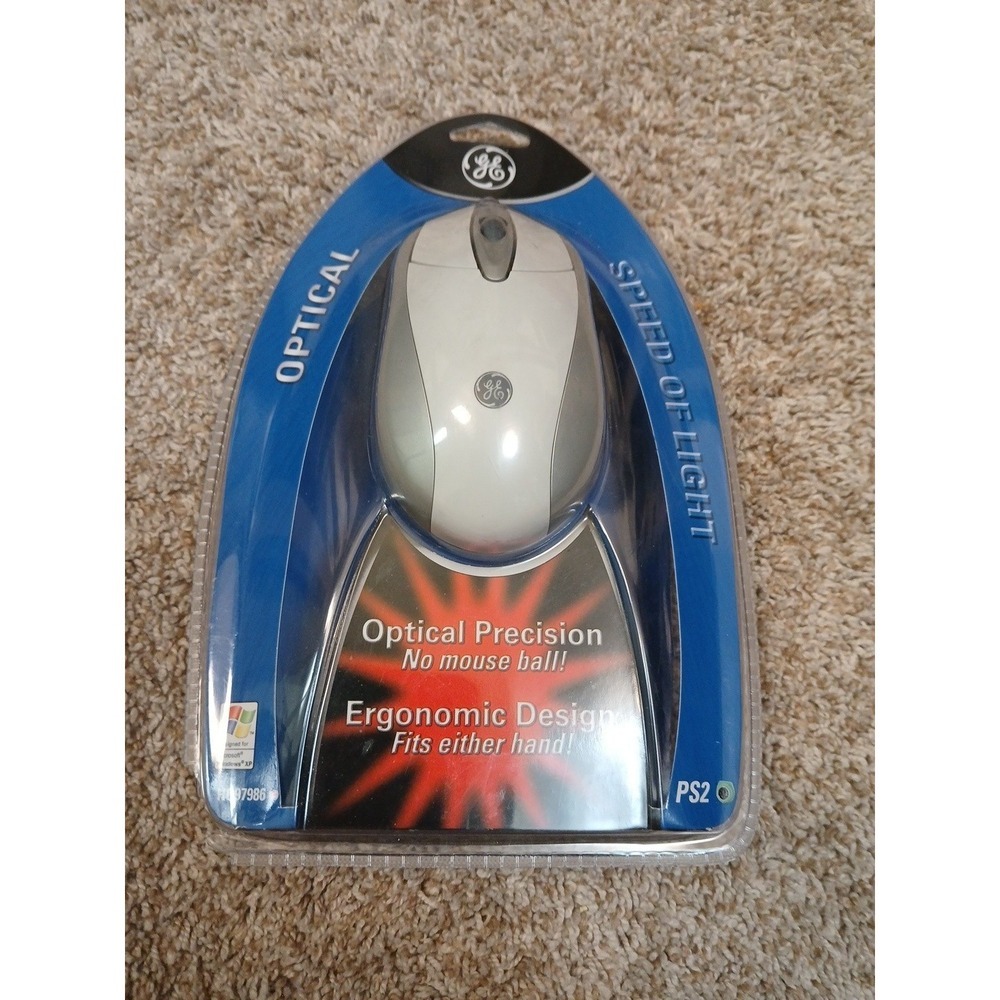 GE Optical Computer Mouse 97986 White - Wired PS2 - Scroll - NEW